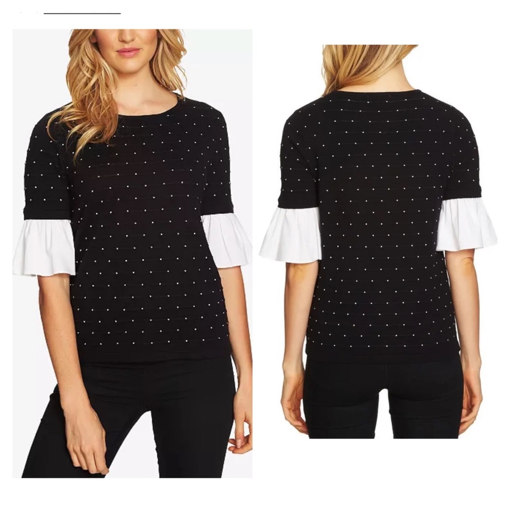 CeCe Ruffle Sleeve Jacquard Sweater